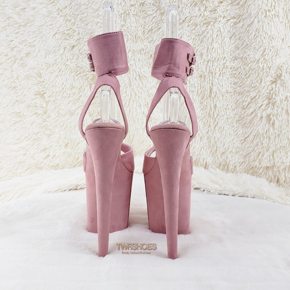 Size 11 Flamingo 891 Pink Vegan Suede 8" High Heels Ankle Cuff Platform Shoes_4